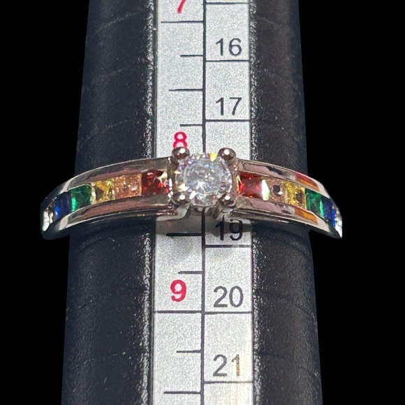 Rainbow Pride Fashion Ring Jewelry Zircon Centre Stone Sz 8.5 Excellent Quality - Picture 7 of 11